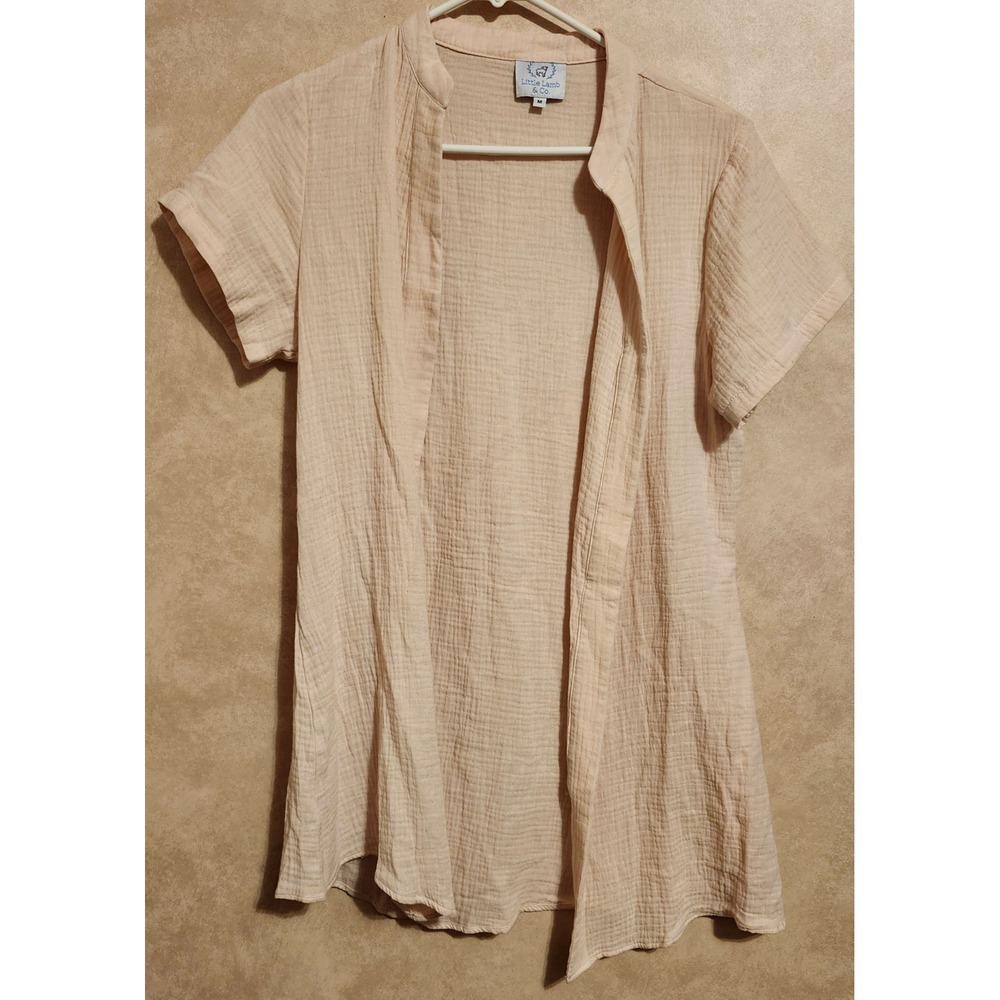 Little Lamb & Co Kids Beige 100% Cotton Gauze Short Sleeve Open Front Cardigan M
